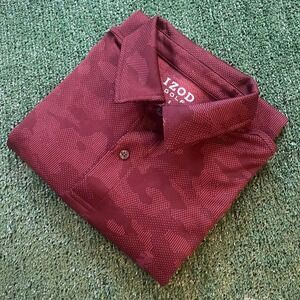 Izod Men's Performance Golf Shirt Red Camo Size Small